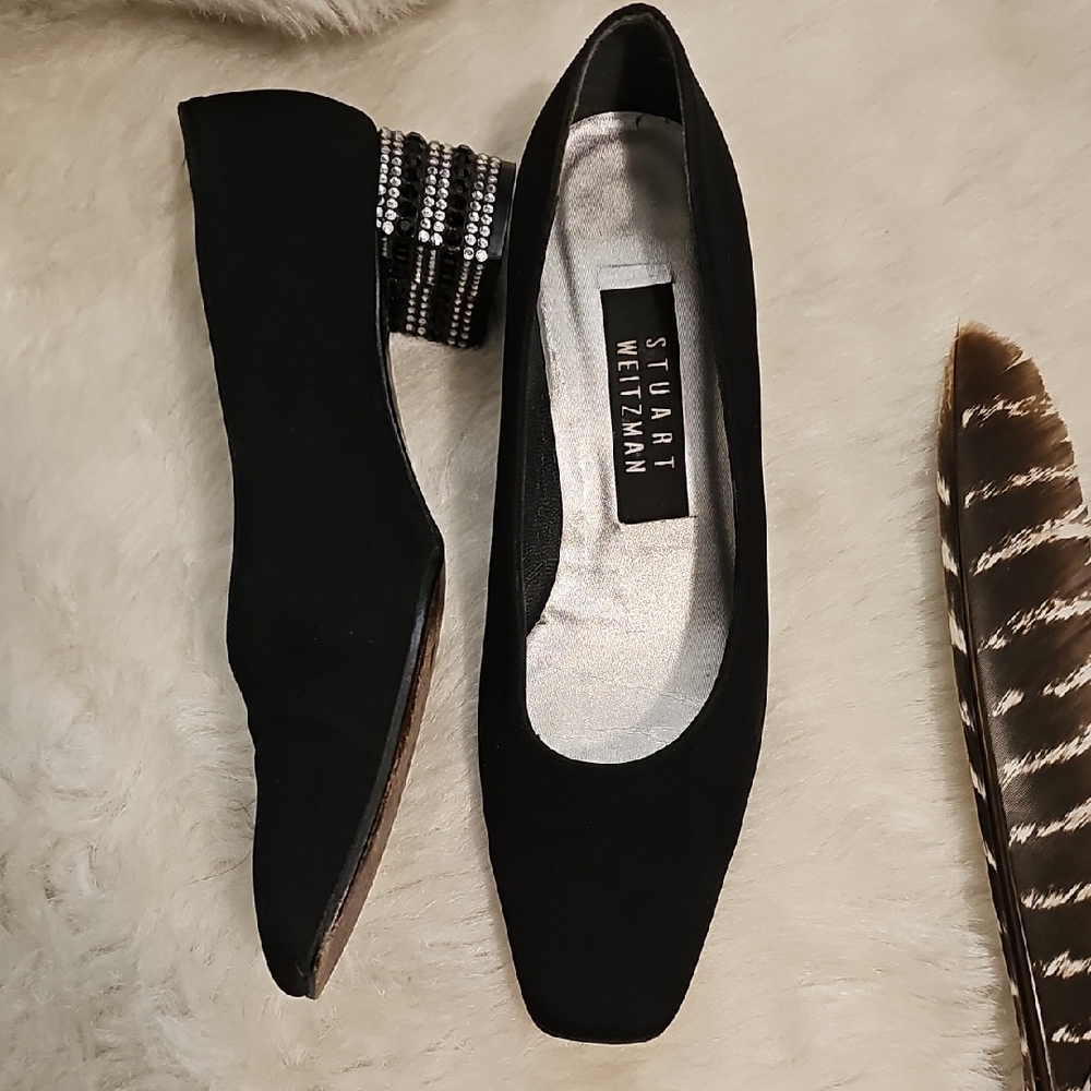 Stuart Weitzman Black Flats with Embellished Heel